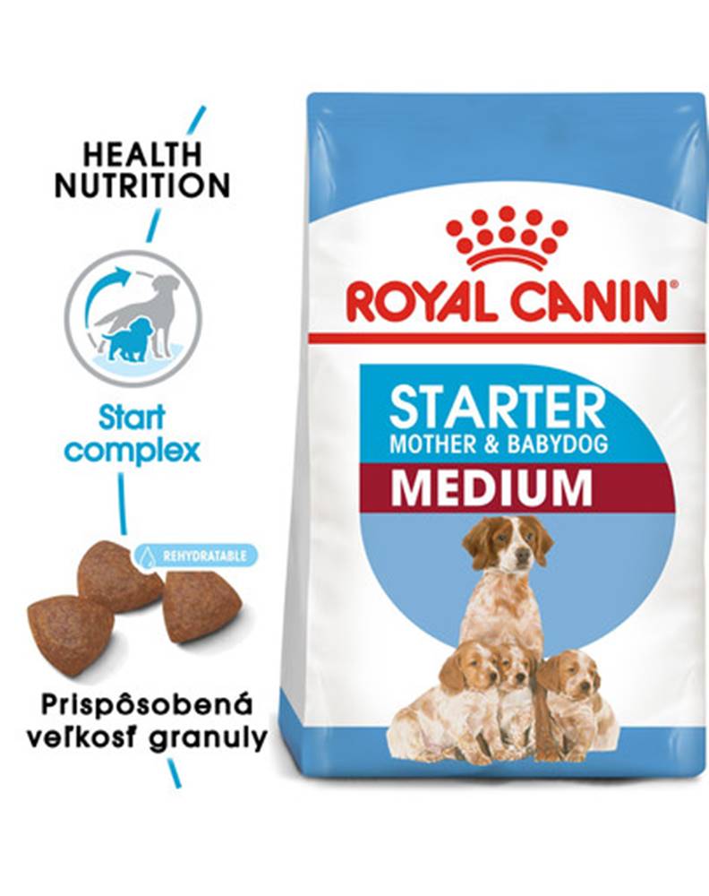 fera ROYAL CANIN Medium Starter Mother & Babydog 12 kg granule pre brezivé alebo dojčiace suky a šteniatka.