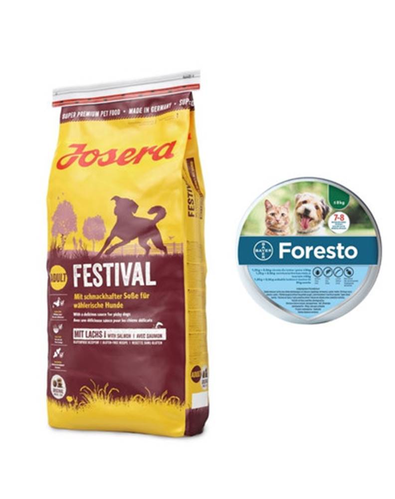 fera JOSERA Dog Festival Granule pre vyberavých psov 15 kg + BAYER FORESTO Obojok pre mačky a psy proti kliešťom a blchám do 8 kg