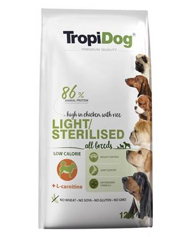 TROPIDOG Premium Light-Sterilized Granule pre psov s nadváhou Kuracie mäso a ryža 12 kg