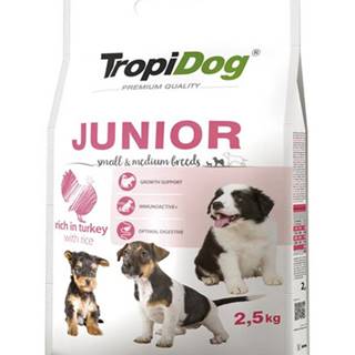 TROPIDOG Premium Junior S&M Granule pre šteňatá malých a stredných plemien Morčacie mäso a ryža 2,5 kg