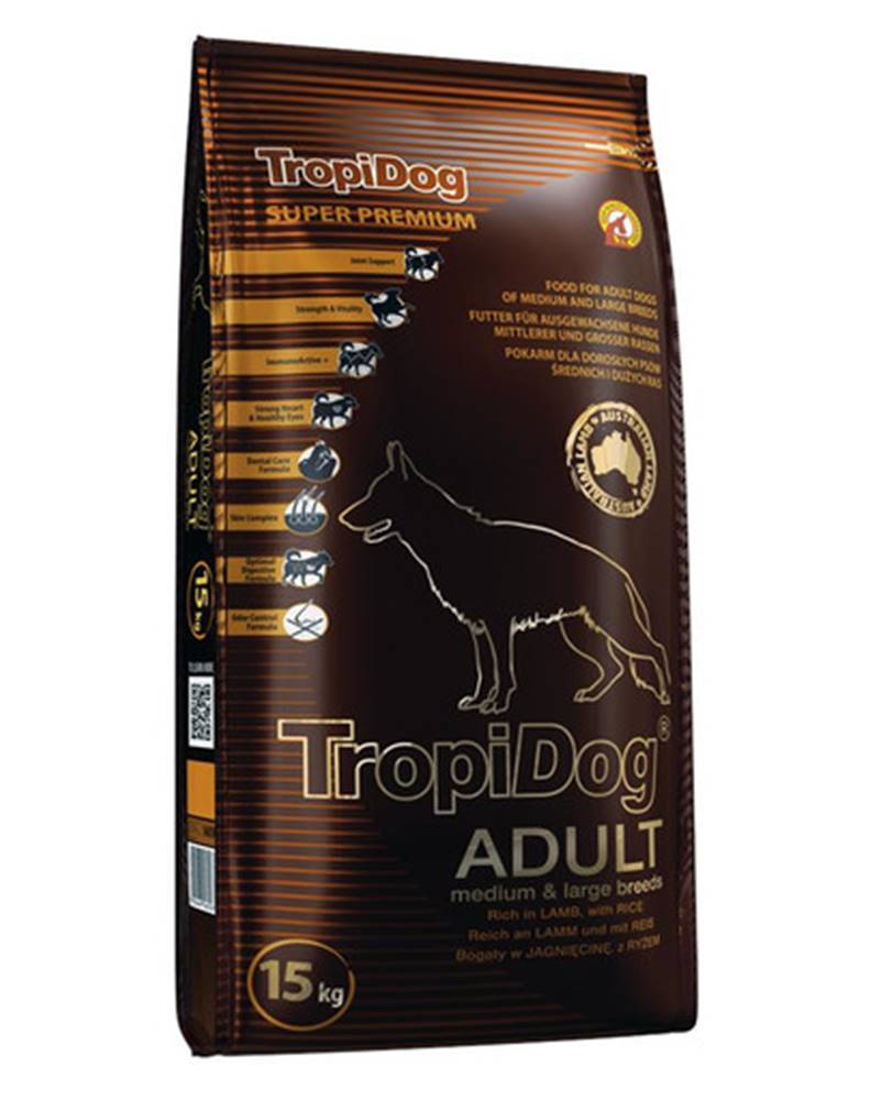 fera TROPIDOG Super Premium Adult M&L Lamb & Rice Granule pre psov veľkých a stredných plemien Jahňacie mäso a ryža 15 kg