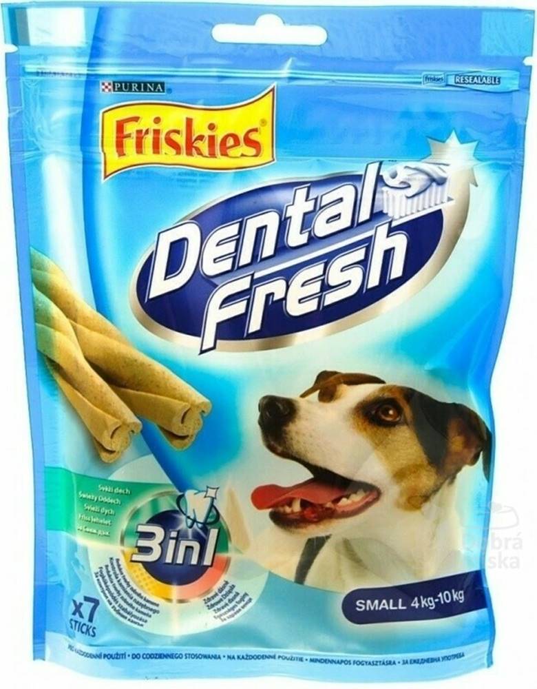 Ostatní Friskies pochúťka pre psov DentalFresh 3 v 1 "S" 110g