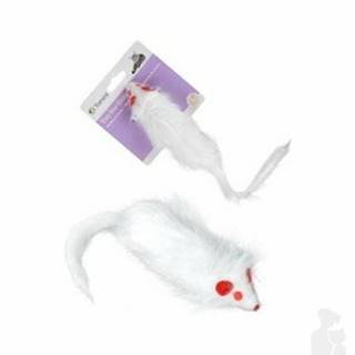 Hračka mačka Myška biela chlpatá 15cm
